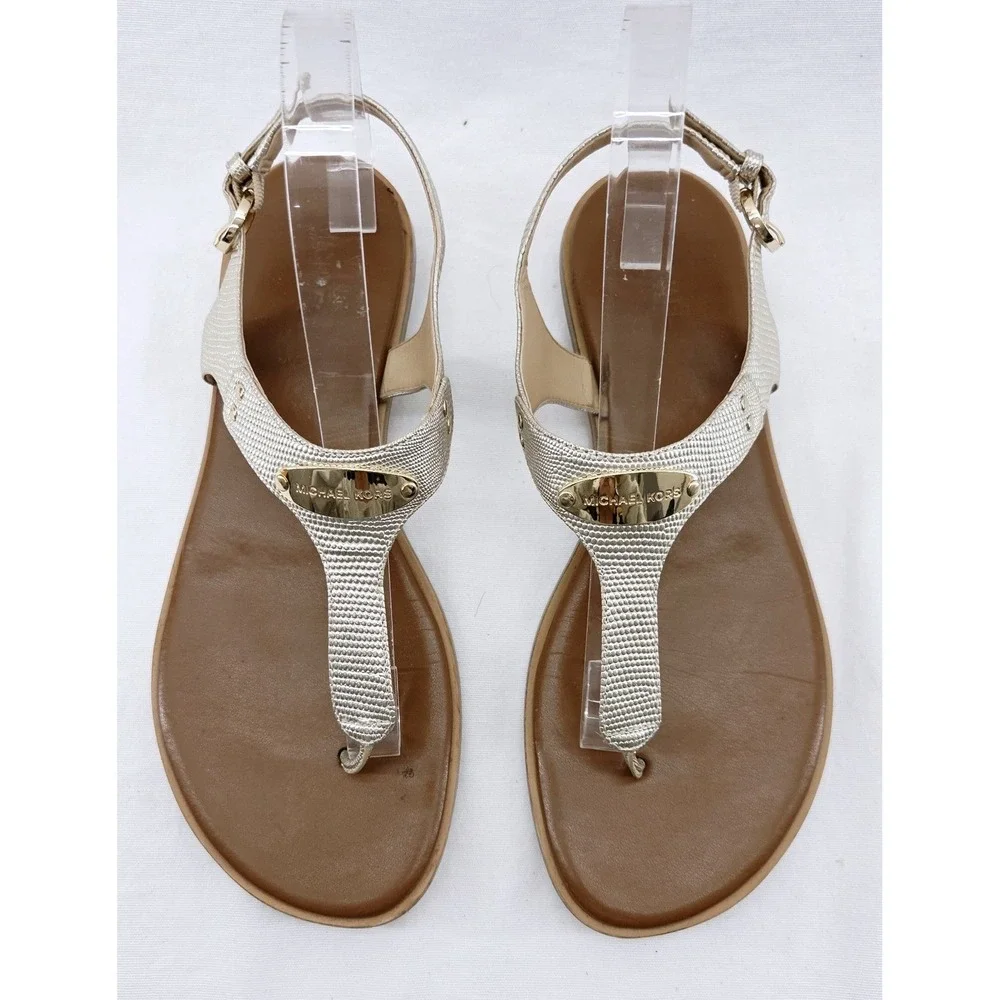 MICHAEL KORS Gold Women's T-Strap Sandals -‎ Size 9.5